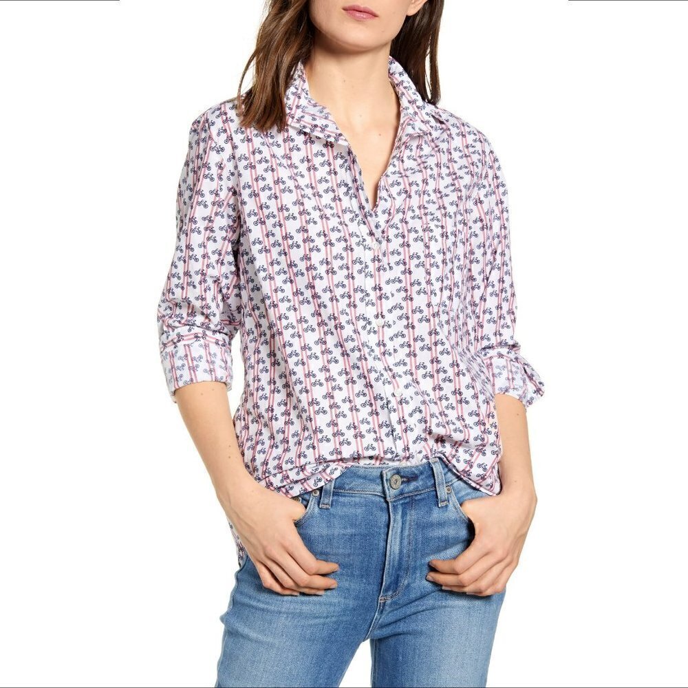 Grayson The Hero cotton button shirt top blouse bicycle stripe women new XS